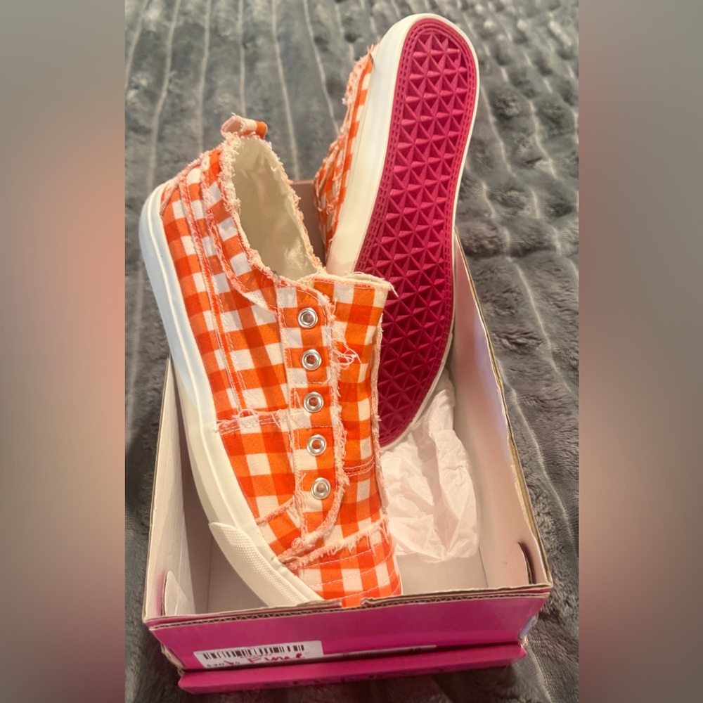 Corkys Babalu Vibrant Orange Gingham Canvas Sneakers